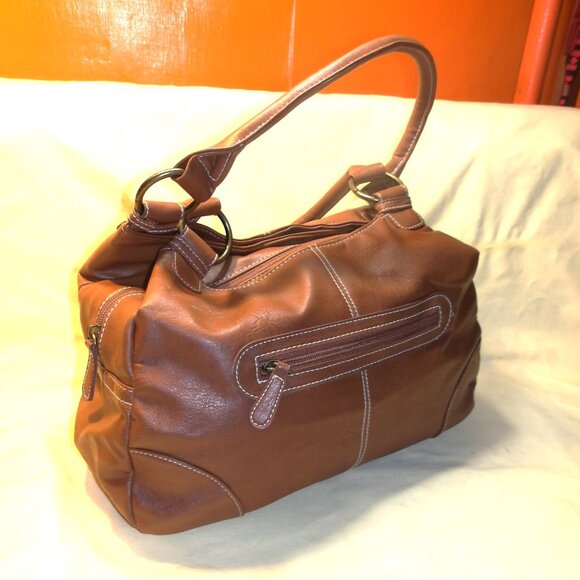 Amazing ~~~ LEATHER .... HANDBAG ~~~ Multi Pockets, Zippered, Snapped - Picture 1 of 3